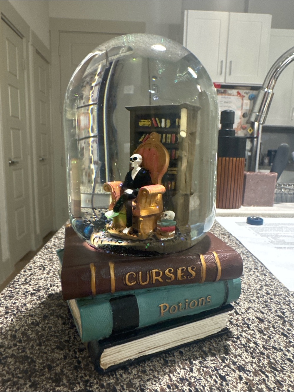Halloween Skeleton Snow Globe on Book Stack - Decorative Home Accent